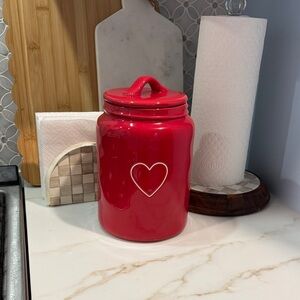 Rae Dunn Red Heart Ceramic Canister
